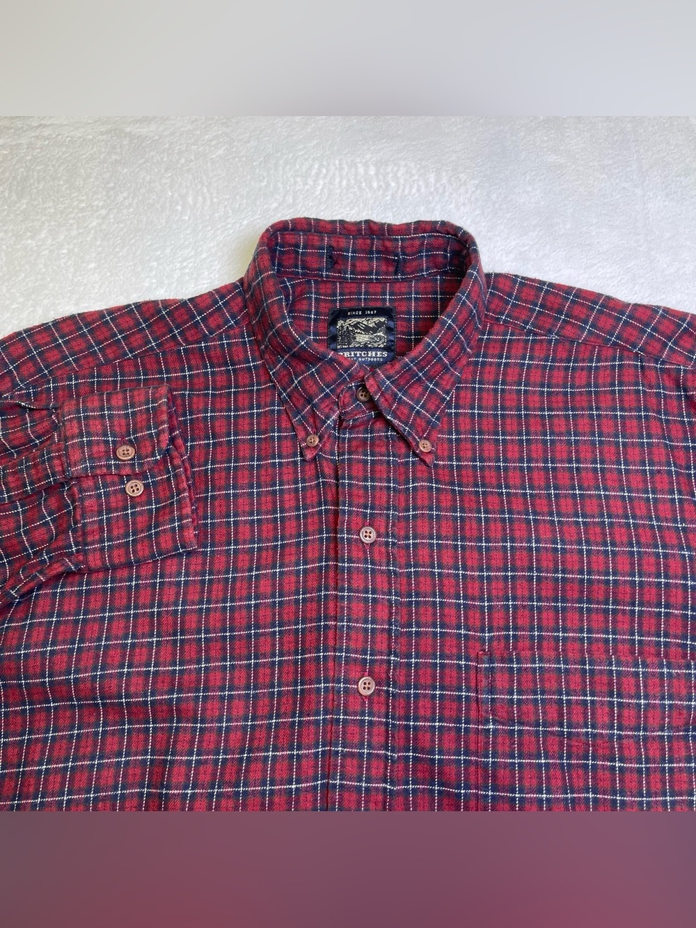 Vintage Britches Great Outdoors Plaid Button Down Shirt Red Blue Cotton 90s